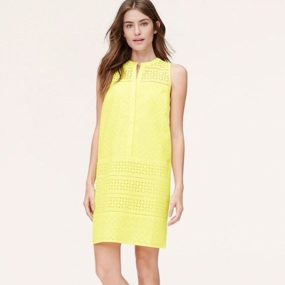 Loft Yellow Eyelet Sleeveless shift Dress size 6